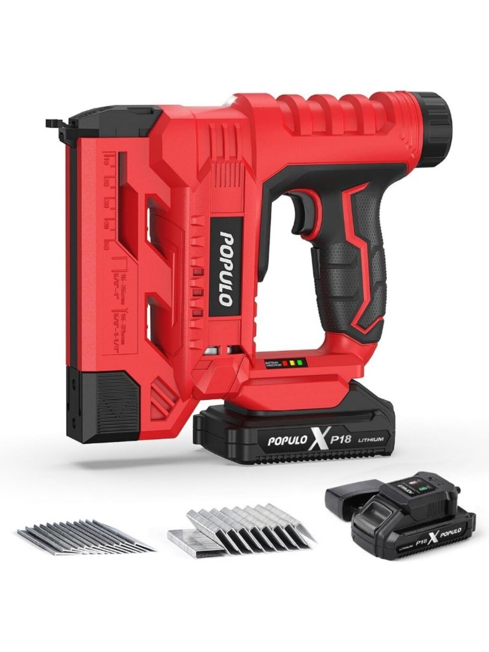 POPULO 20V Cordless 18GA 2-in-1 Brad Nailer & Staple Gun, Battery Included